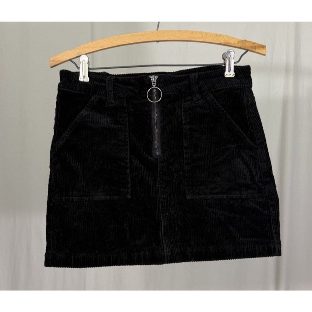 Blue Spice Black Corduroy Mini Skirt Front Zip Sz 5 Stretch Short 90s Y2K Grunge
